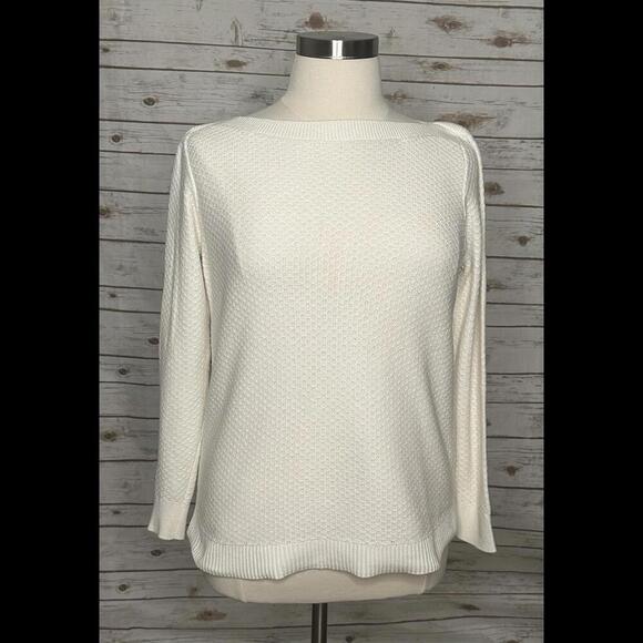 LOFT ivory boatneck textured long sleeve pullover sweater Size Large - Picture 1 of 5